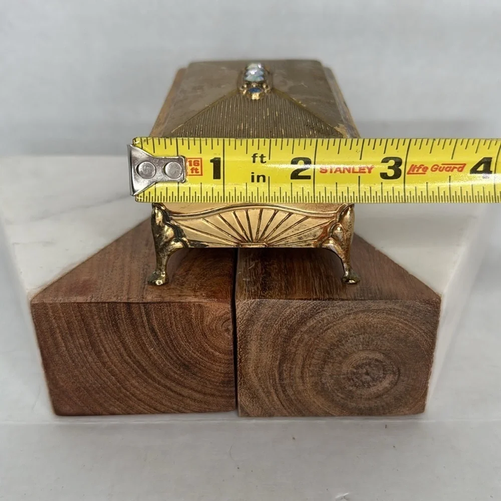 Estate Brass Jewelry Velvet Lined Casket with Gem Accents